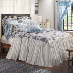 Annie Blue Floral Ruffled Coverlets