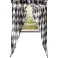 Annie Buffalo Check Black Prairie Gathered Curtains - 72x84