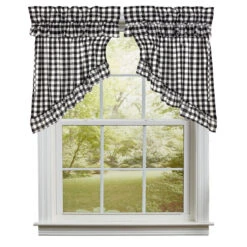 Annie Buffalo Check Black Prairie Gathered Curtains - Ruffled 72x36