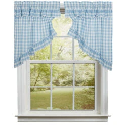 Annie Buffalo Check Blue Prairie Gathered Curtains - Ruffled 72x36