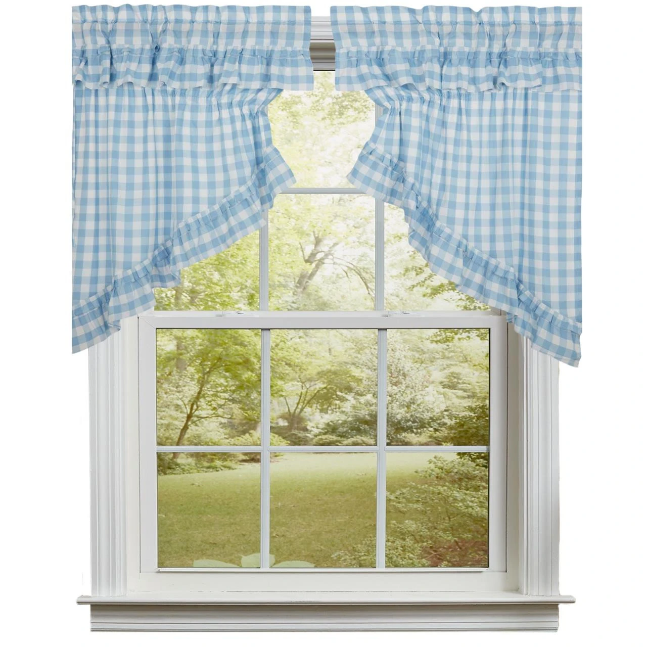 Annie Buffalo Check Blue Prairie Gathered Curtains - Ruffled 72x36 3 Annie Buffalo Check Blue Prairie Gathered Curtains - Ruffled 72x36