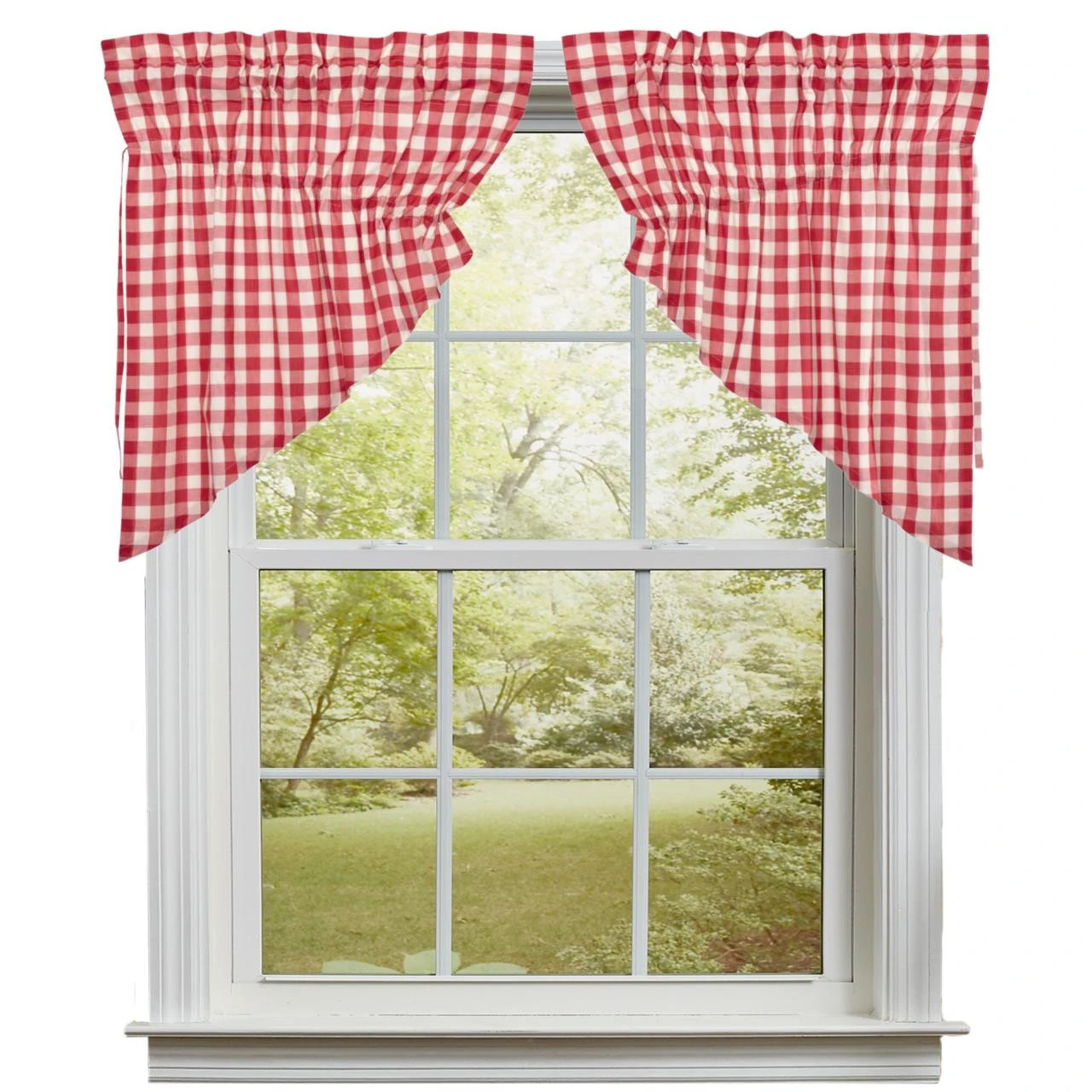 Annie Buffalo Check Red Prairie Gathered Curtains - 72x36 3 Annie Buffalo Check Red Prairie Gathered Curtains - 72x36