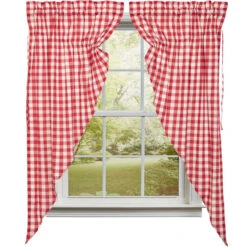 Annie Buffalo Check Red Prairie Gathered Curtains - 72x63
