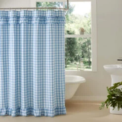 Annie Buffalo Check Blue Shower Curtain - Ruffled