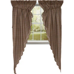 Black Check Scalloped Prairie Gathered Curtains - 72x84