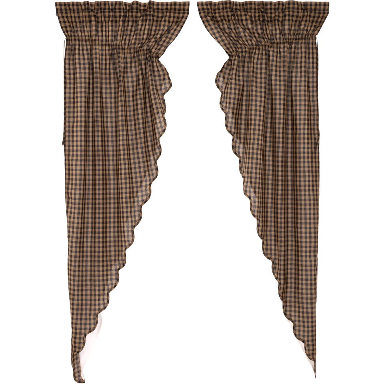 Black Check Scalloped Prairie Gathered Curtains - 72x84 4 Black Check Scalloped Prairie Gathered Curtains - 72x84 - Image 2