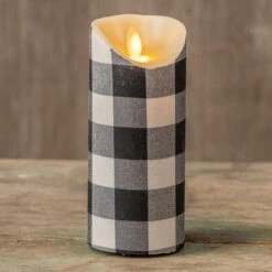 Black & White Buffalo Check Timer Candle - 3x7 Pillar