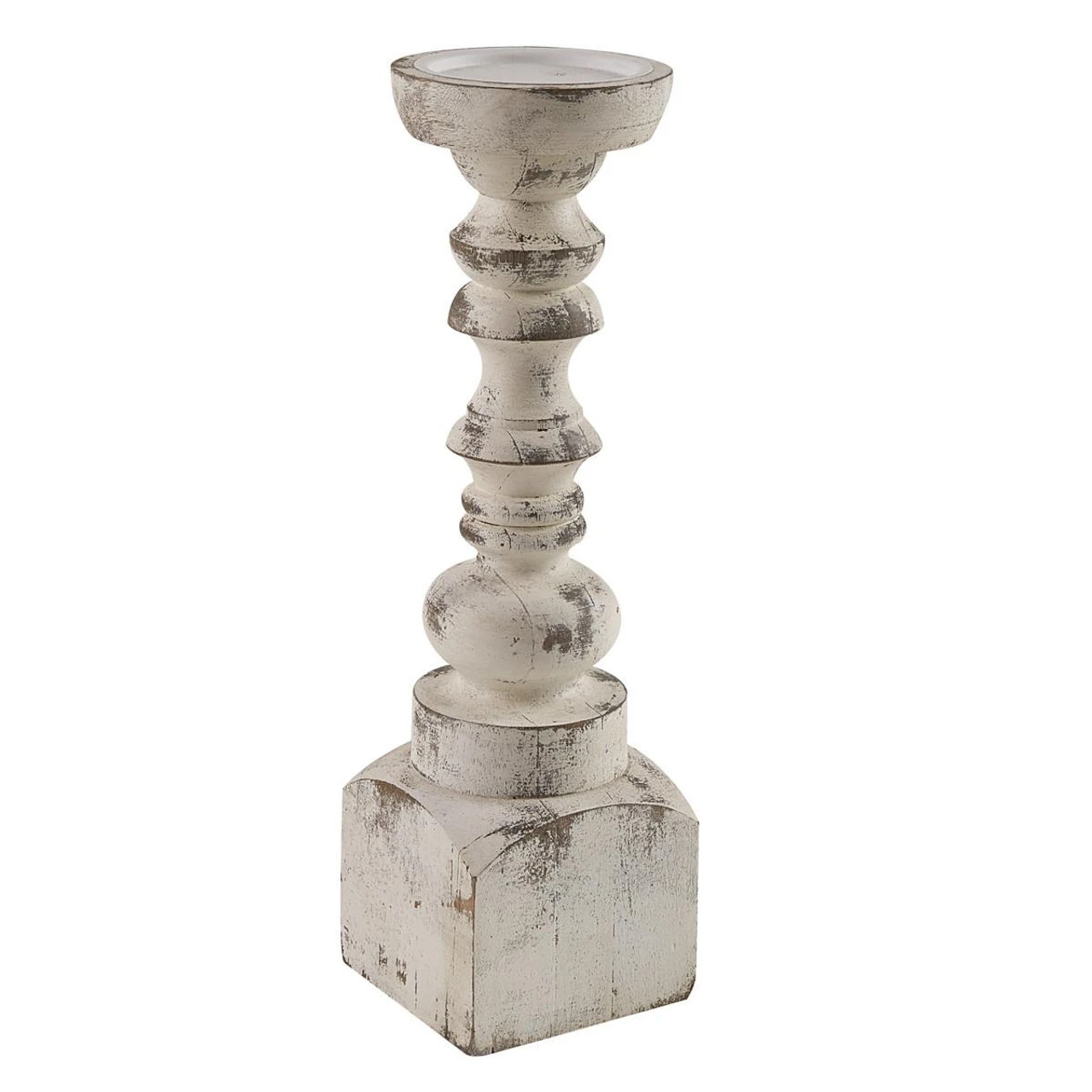 Brighton Wood Candle Holder - Whitewashed 15" 3 Brighton Wood Candle Holder - Whitewashed 15"