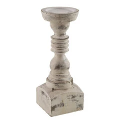 Brighton Wood Candlestick - Whitewashed 12"