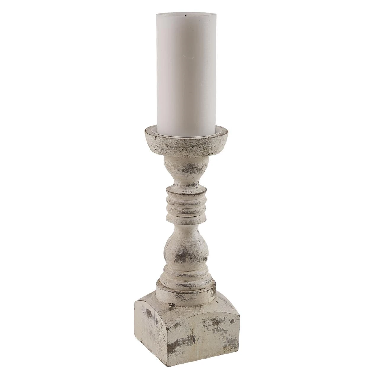 Brighton Wood Candlestick - Whitewashed 12" 4 Brighton Wood Candlestick - Whitewashed 12" - Image 2
