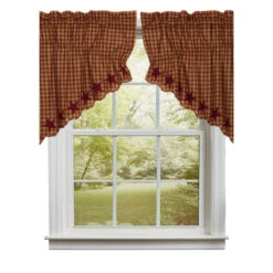 Burgundy Star Prairie Gathered Curtains- 72x36