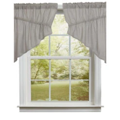 Burlap Dove Grey Prairie Gathered Curtains - 72x36