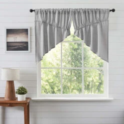 Burlap Dove Grey Prairie Gathered Curtains - 72x36 -Home Improvement Store Burlap Dove Grey Prairie Gathered Curtains 72x36 810055893928 image3 97435.1681478789