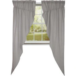 Burlap Dove Grey Prairie Gathered Curtains - 72x84