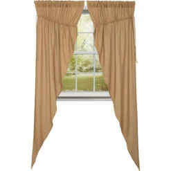 Burlap Natural Prairie Gathered Curtains - 72x84