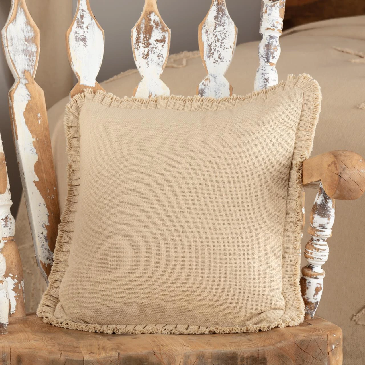 Burlap Vintage Fringed Ruffle Pillow - 18x18 4 Burlap Vintage Fringed Ruffle Pillow - 18x18 - Image 2
