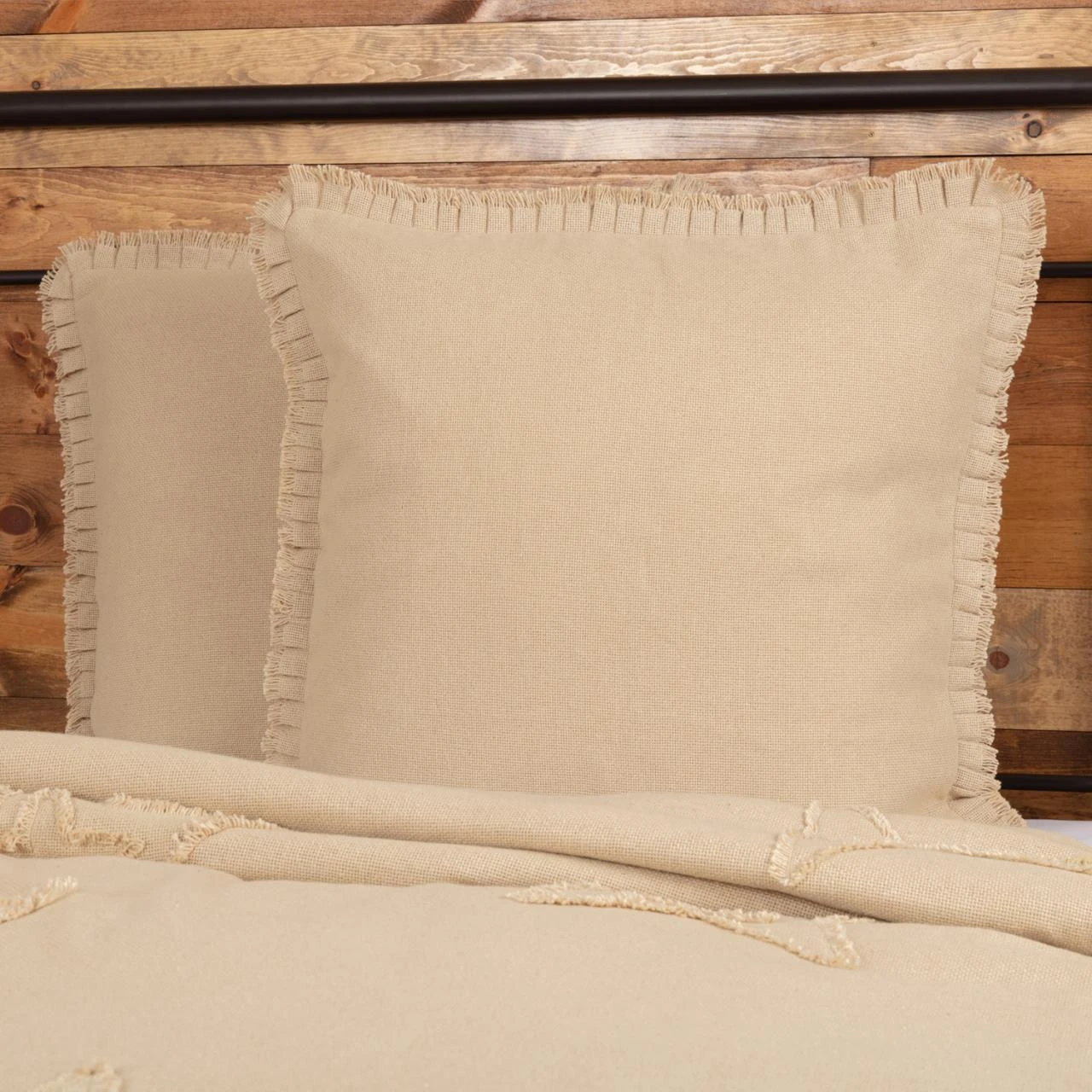 Burlap Vintage Fringed Ruffle Pillow Sham - Euro Fabric 4 Burlap Vintage Fringed Ruffle Pillow Sham - Euro Fabric - Image 2