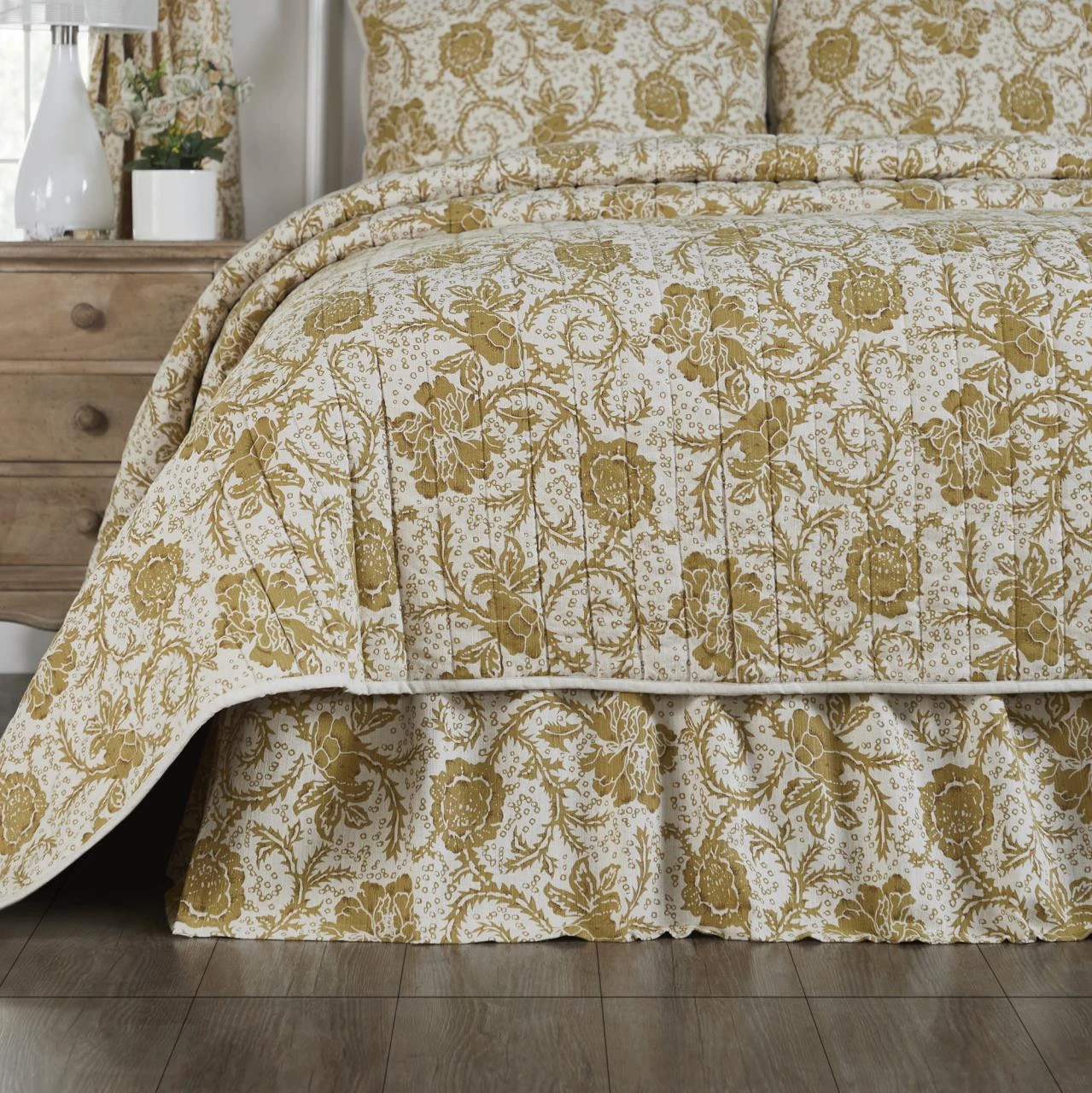 Dorset Gold Floral Bed Skirt 3 Dorset Gold Floral Bed Skirt
