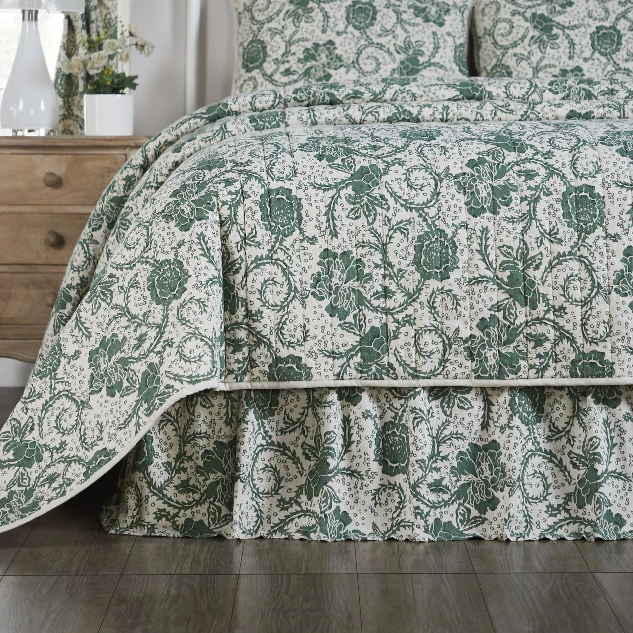 Dorset Green Floral Bed Skirt 3 Dorset Green Floral Bed Skirt