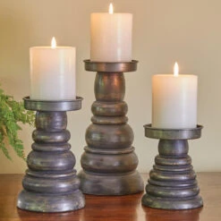 Farmhouse Wood/Metal Pillar Holders - Set Of 3 -Home Improvement Store Farmhouse Wood Metal Pillar Holders Set of 3 762242043701 image2 08638.1667567413