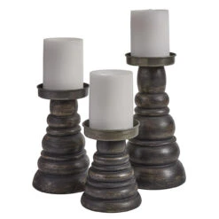 Farmhouse Wood/Metal Pillar Holders - Set Of 3 -Home Improvement Store Farmhouse Wood Metal Pillar Holders Set of 3 762242043701 image3 04917.1667567416