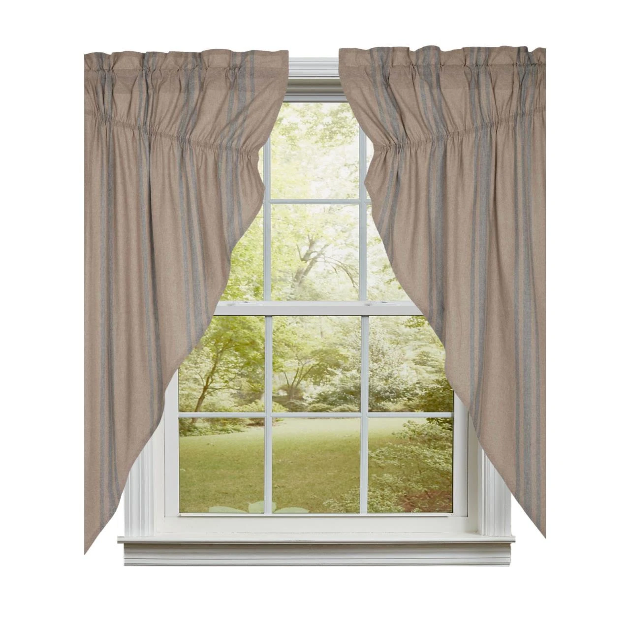 Grain Sack Blue Prairie Gathered Curtains - 72x63 3 Grain Sack Blue Prairie Gathered Curtains - 72x63