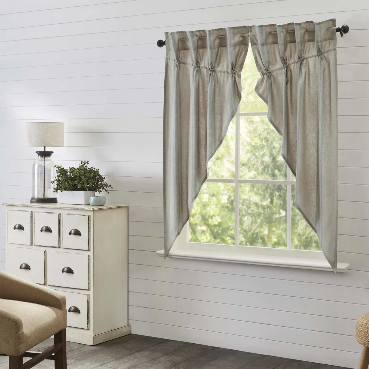 Grain Sack Blue Prairie Gathered Curtains - 72x63 5 Grain Sack Blue Prairie Gathered Curtains - 72x63 - Image 3