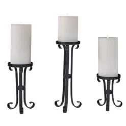 Home Improvement Store 13 Iron Scroll Candle Holders - Pillar Set Of 3