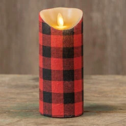 Red & Black Buffalo Check Candle - 3x7 With Timer