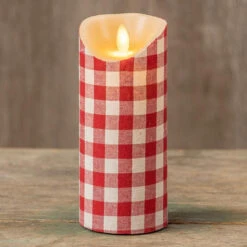 Red & White Gingham Timer Candle - 3x7 Pillar