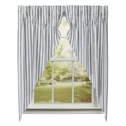 Sawyer Mill Black Ticking Stripe Prairie Gathered Curtains - 72x63
