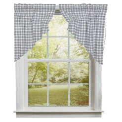 Sawyer Mill Blue Plaid Prairie Gathered Curtains - 72x36