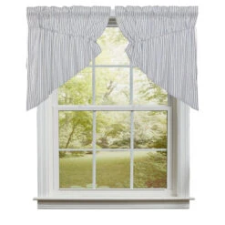 Sawyer Mill Blue Ticking Stripe Prairie Gathered Curtains - 72x36