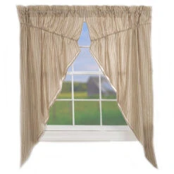 Sawyer Mill Charcoal Ticking Stripe Prairie Gathered Curtains - 72x63