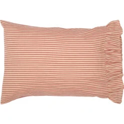Sawyer Mill Red Ticking Stripe Ruffled Pillowcases - Standard Set Of 2