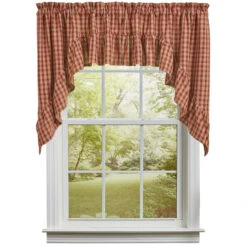 Sturbridge Wine Plaid Swags - Ruffle 72x36