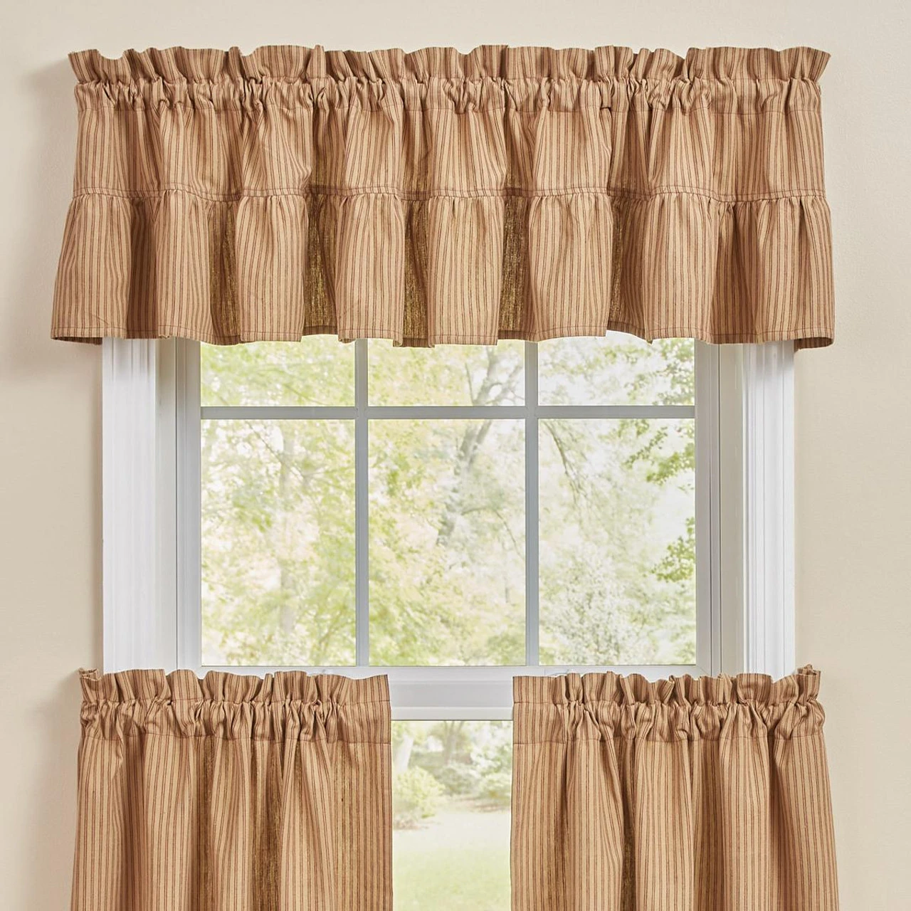 Sturbridge Wine Ticking Valance - Ruffle 72x14 5 Sturbridge Wine Ticking Valance - Ruffle 72x14 - Image 3