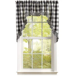 Wicklow Check Black & Cream Swags - Ruffled 72x36
