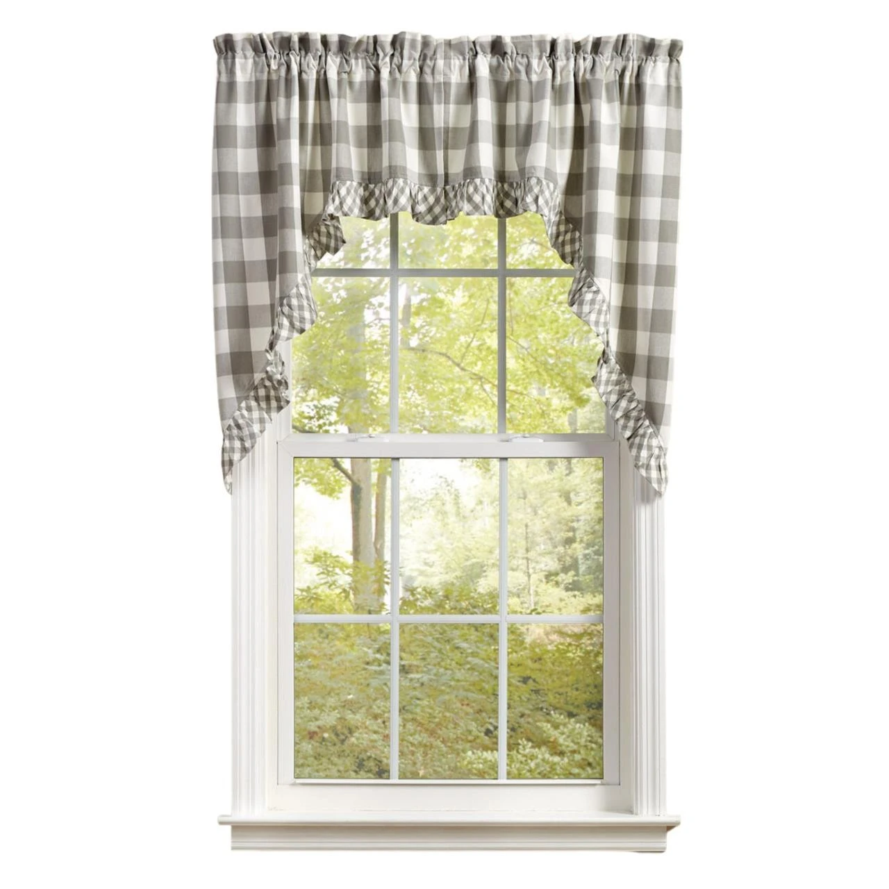 Wicklow Check Dove Swags - Ruffled 72x36 3 Wicklow Check Dove Swags - Ruffled 72x36
