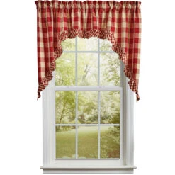Wicklow Check Garnet Swags - Ruffled 72x36