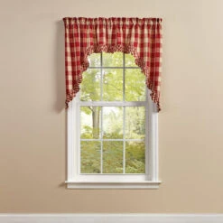 Wicklow Check Garnet Swags - Ruffled 72x36 -Home Improvement Store Wicklow Check Garnet Swags Ruffled 72x36 762242036598 image3 78309.1674036452