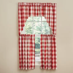 Wicklow Check Red & Cream Swags - 72x36 -Home Improvement Store Wicklow Check Red Cream Swags 72x36 762242016477 image3 73516.1689074695