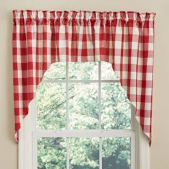 Wicklow Check Red & Cream Swags - 72x36 -Home Improvement Store Wicklow Check Red Cream Swags 72x36 762242016477 image5 72632.1689074714