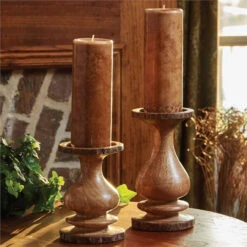 Wood With Bark Edge Candle Holder - Pillar 9"