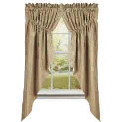 York Ticking Black Prairie Gathered Curtains - 72x63